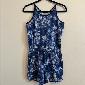 Athleta Girl Jumpsuit Romper Ready To Go Tie Dye Blue XXL/16